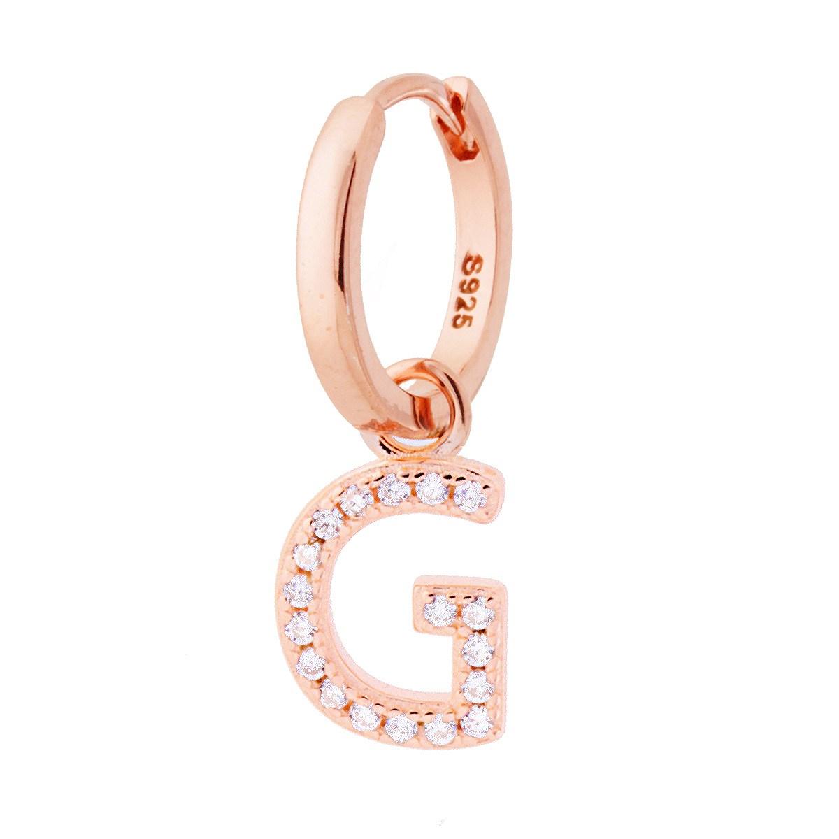 Orecchino Cerchio con Lettera e Zirconi Bianchi in ARGENTO 925 Galvanica Rosa