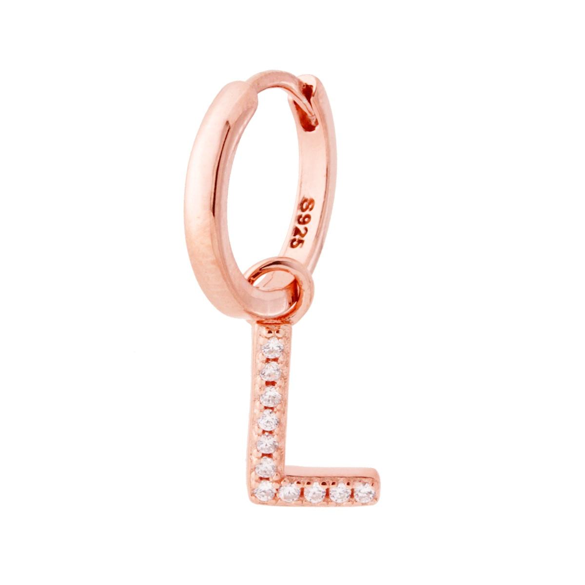 Orecchino Cerchio con Lettera e Zirconi Bianchi in ARGENTO 925 Galvanica Rosa