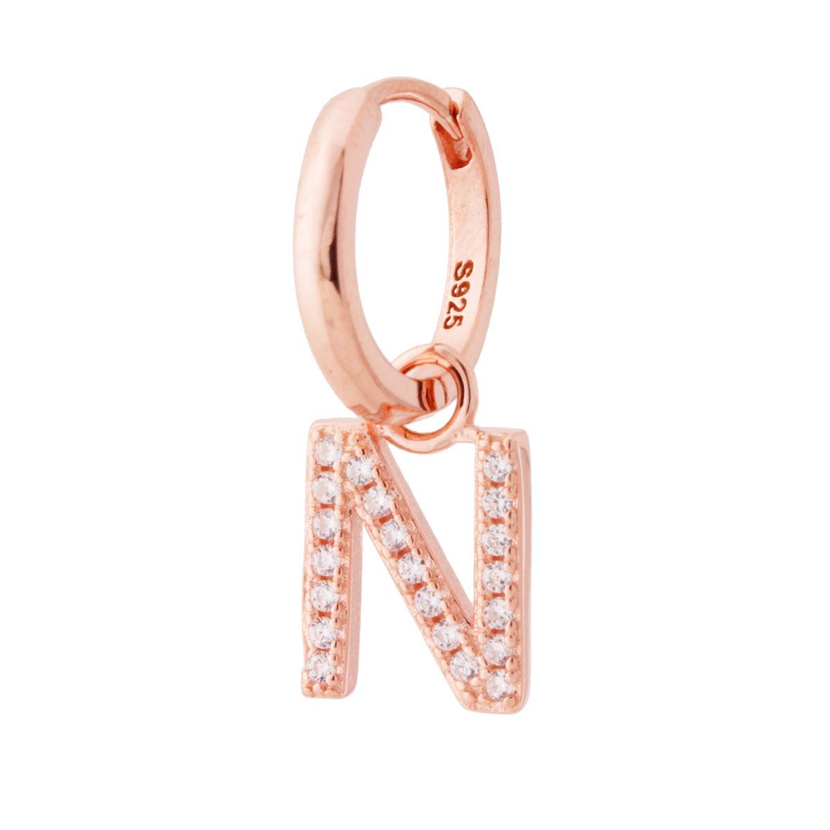 Orecchino Cerchio con Lettera e Zirconi Bianchi in ARGENTO 925 Galvanica Rosa