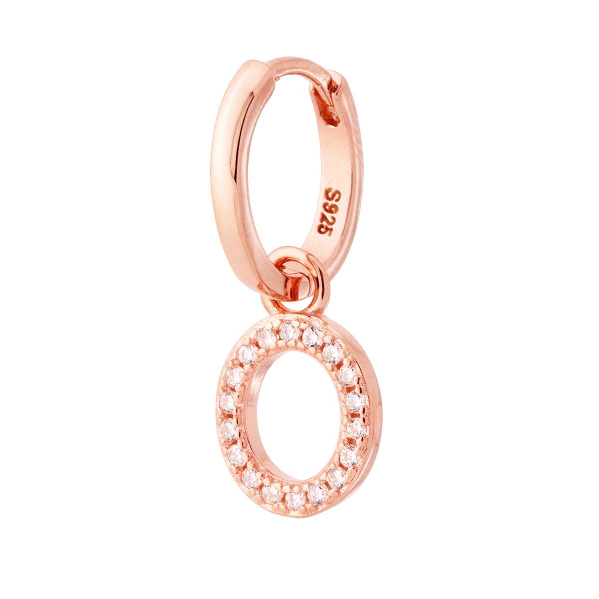 Orecchino Cerchio con Lettera e Zirconi Bianchi in ARGENTO 925 Galvanica Rosa