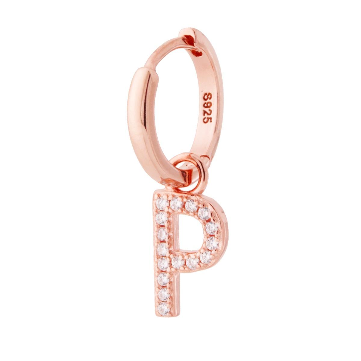 Orecchino Cerchio con Lettera e Zirconi Bianchi in ARGENTO 925 Galvanica Rosa