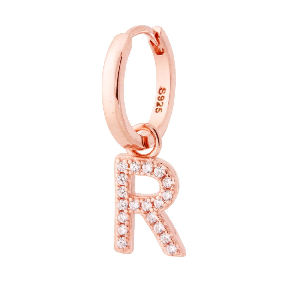 Orecchino Cerchio con Lettera e Zirconi Bianchi in ARGENTO 925 Galvanica Rosa