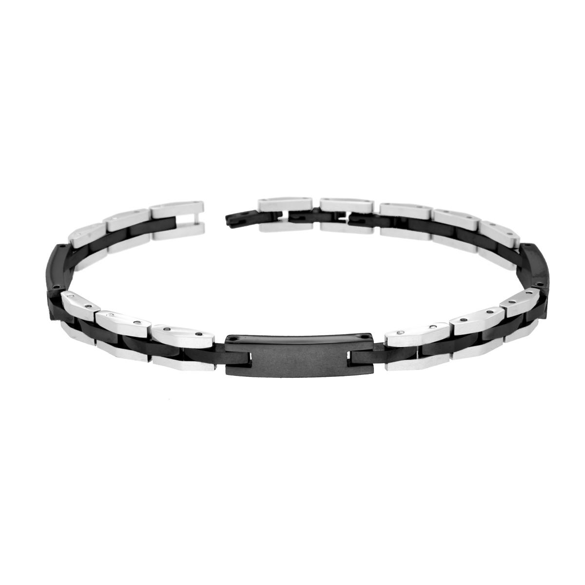 Bracciale Uomo Maglia Imperniata con Catena e Targhe Ceramica colore Nero in ACCIAIO