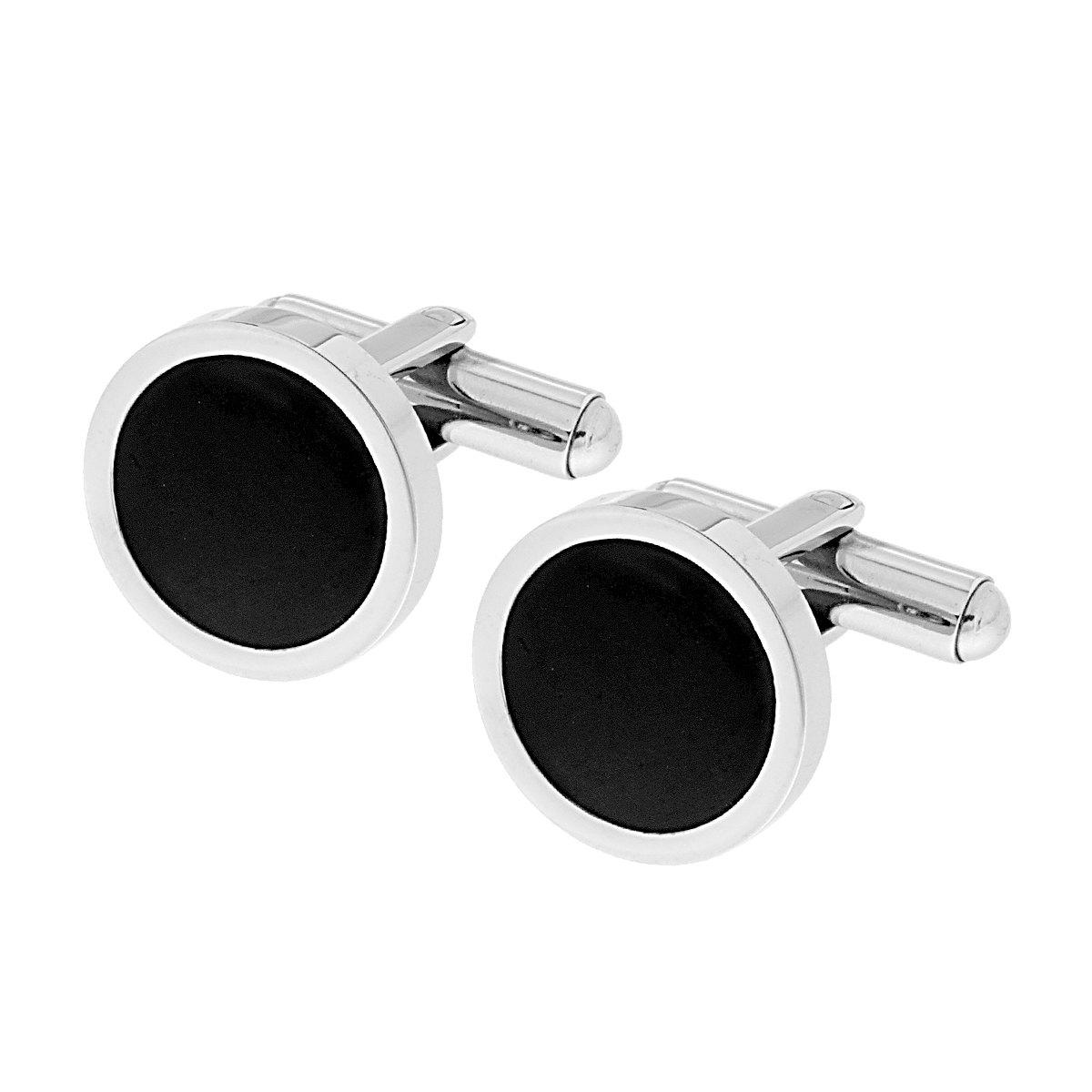 Accessori Gemelli Tondi con Onice Nero in ACCIAIO