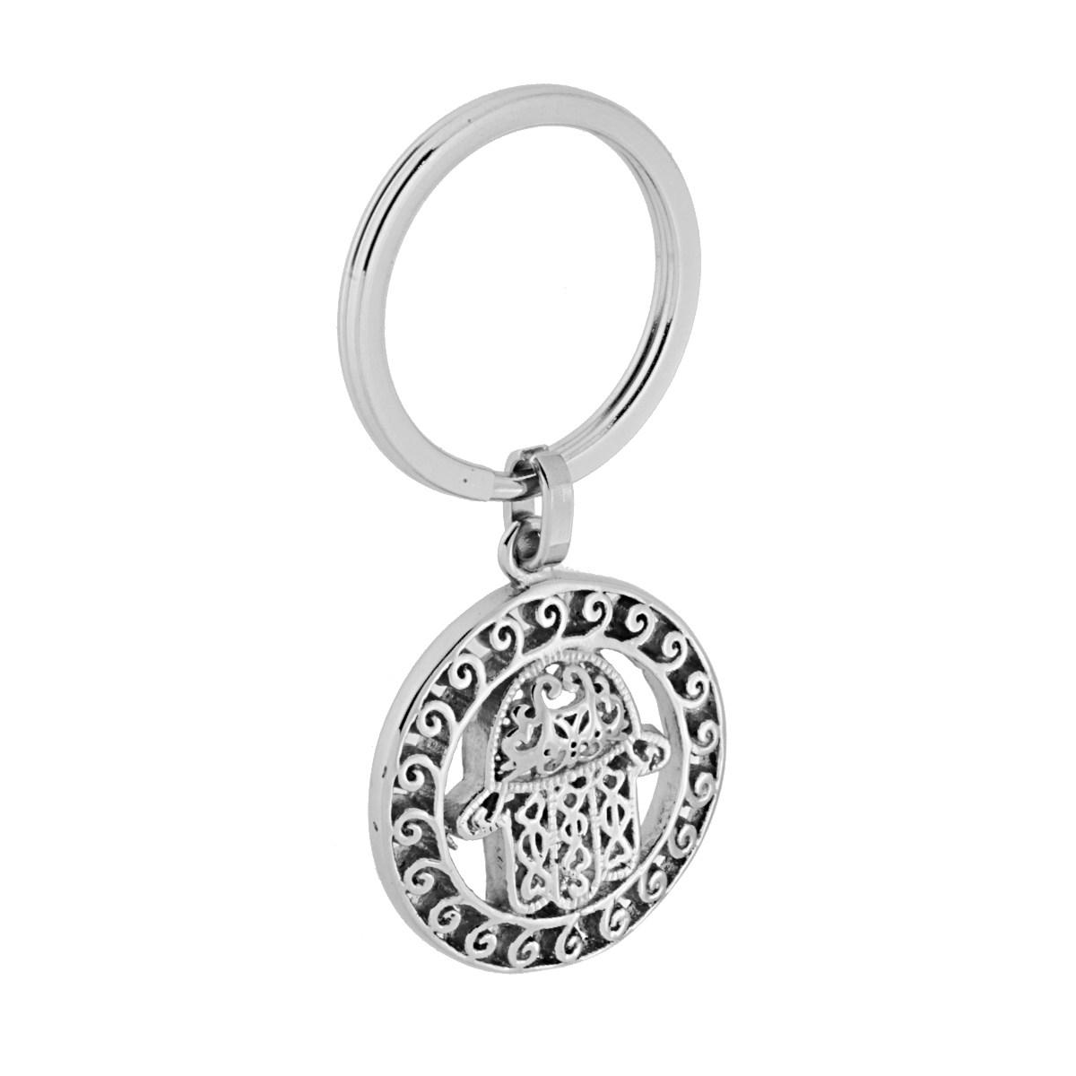 Portachiavi Uomo Donna ad anello con soggetto Mano di Fatima in ACCIAIO