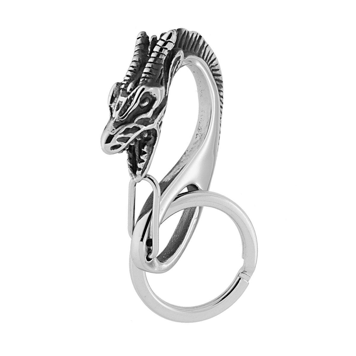 Portachiavi Uomo Donna ad anello con Moschettone Drago in ACCIAIO