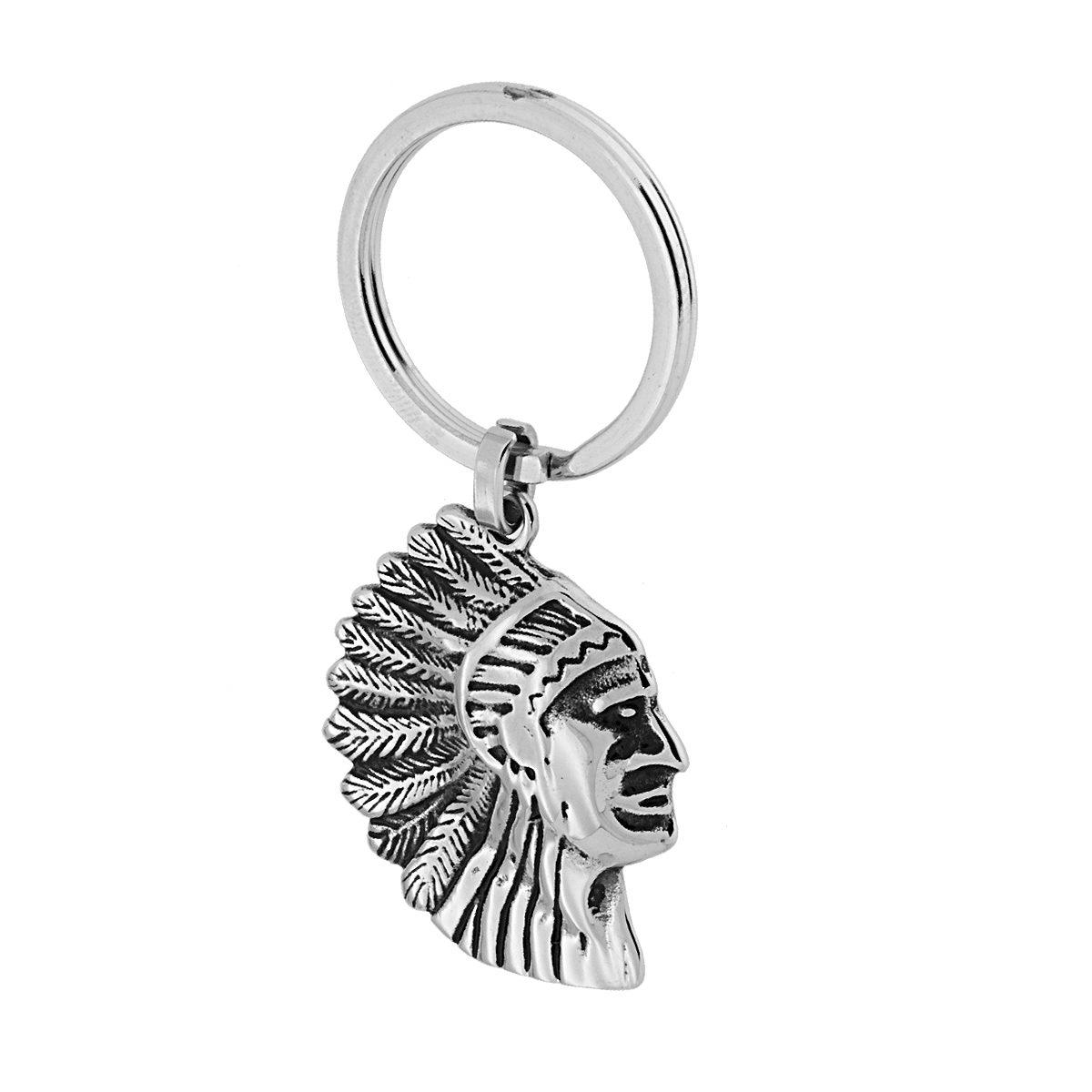 Portachiavi Uomo Donna ad anello con soggetto Indiano d'America in ACCIAIO