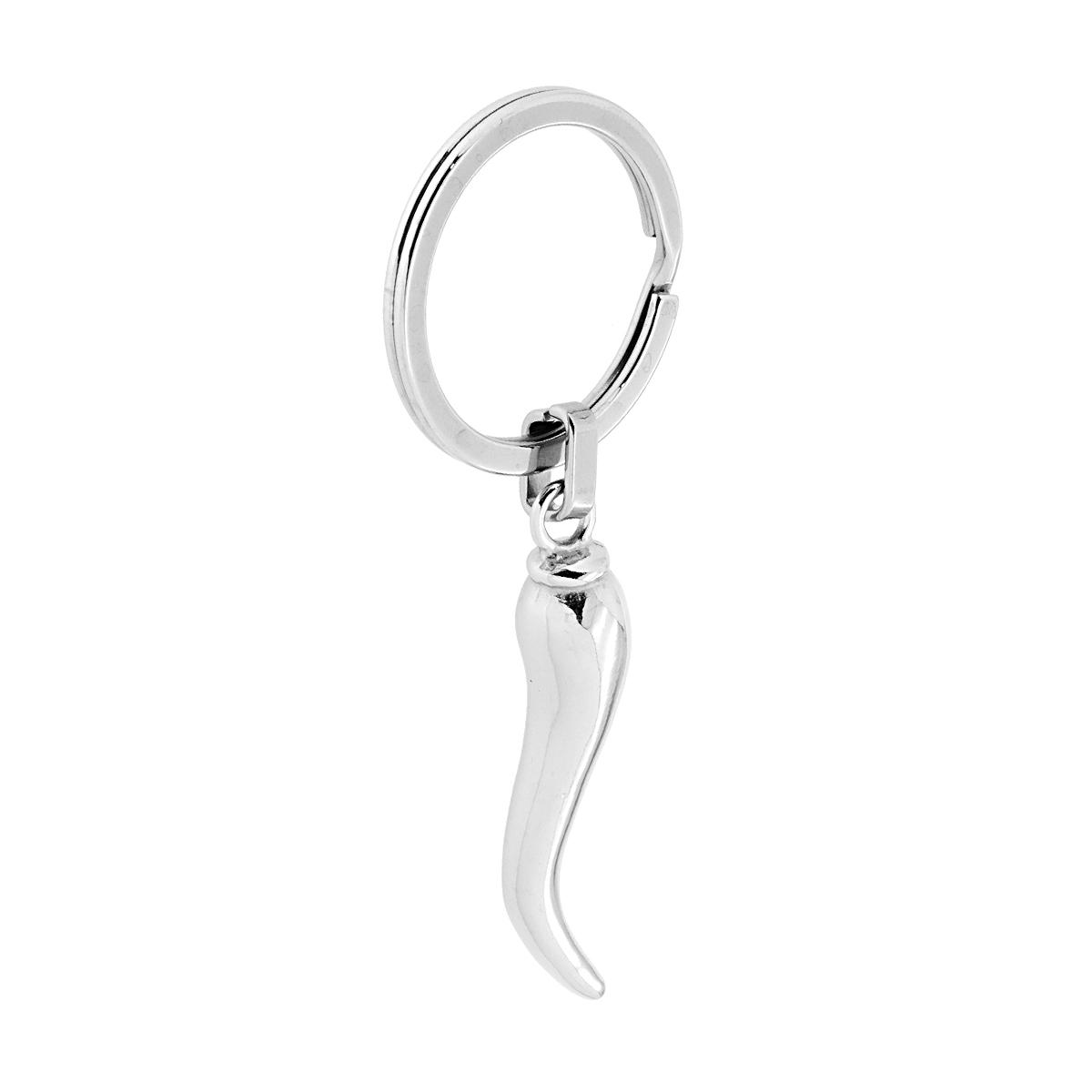 Portachiavi Uomo Donna ad anello con soggetto Portafortuna a forma di Corno in ACCIAIO