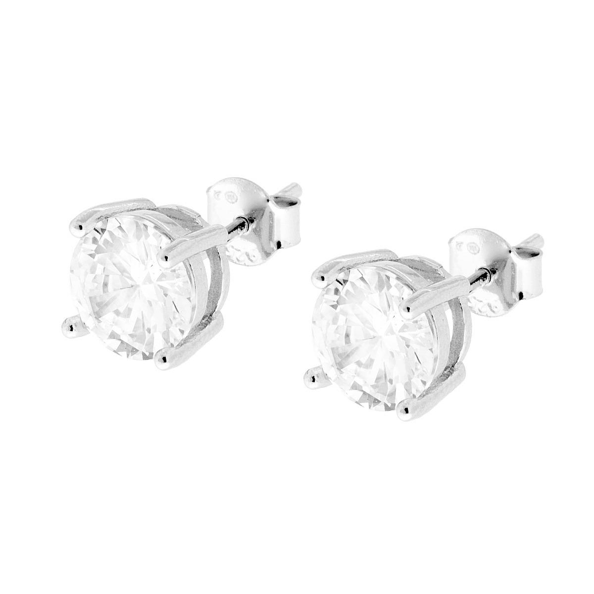 Orecchini Punto Luce Tondo con Zircone Bianco mm 8 in ARGENTO 925 Galvanica Rodio