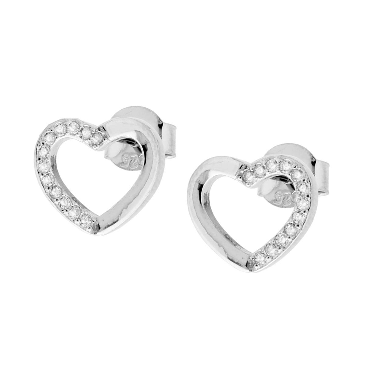 Orecchini Cuore con Zirconi Bianchi in ARGENTO 925 Galvanica Rodio