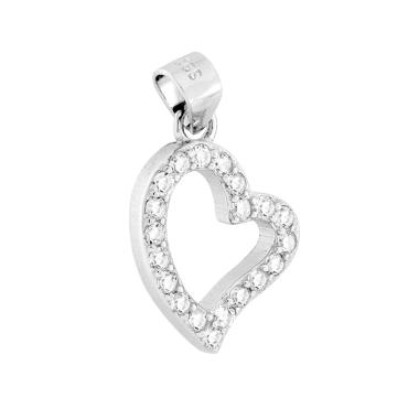 Ciondolo Cuore con Zirconi Bianchi in ARGENTO 925 Galvanica Rodio