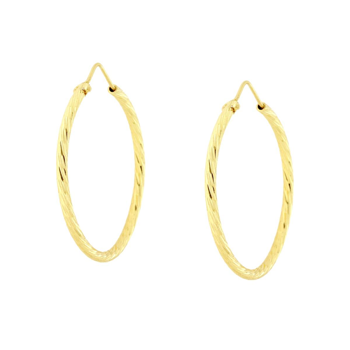 Orecchini a Cerchio Diamantato mm 35 con canna mm 2 in ARGENTO 925 Galvanica Oro