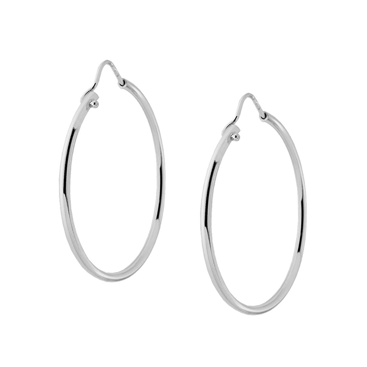 Orecchini a Cerchio Liscio mm 40 con canna mm 2.1 in ARGENTO 925 Galvanica Rodio