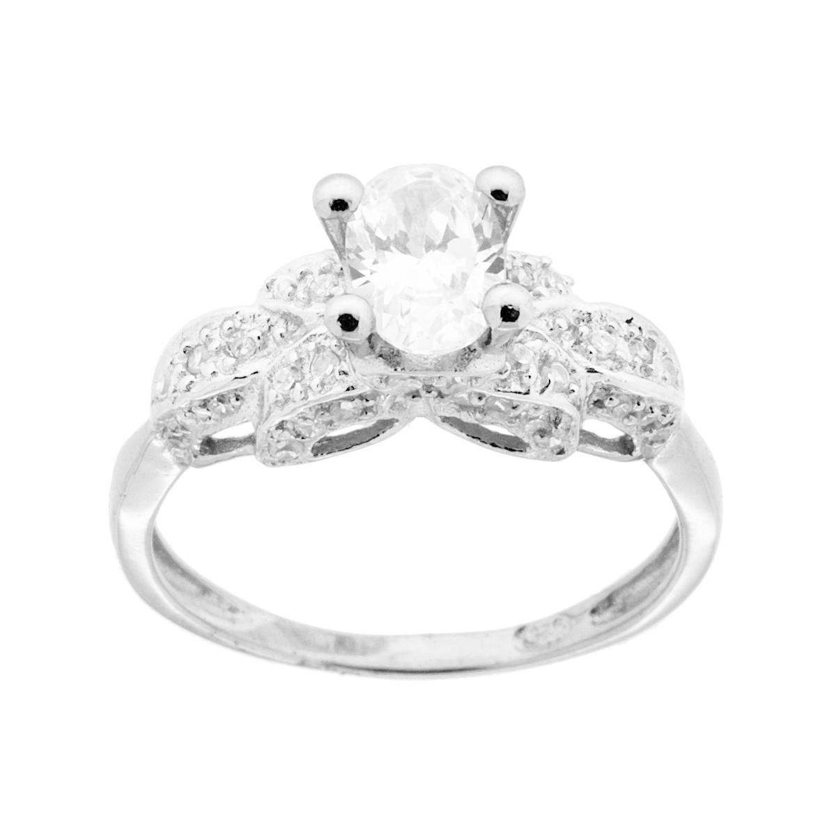 Anello Solitario con Cubic Zirconia Bianco in ARGENTO 925 Galvanica Rodio