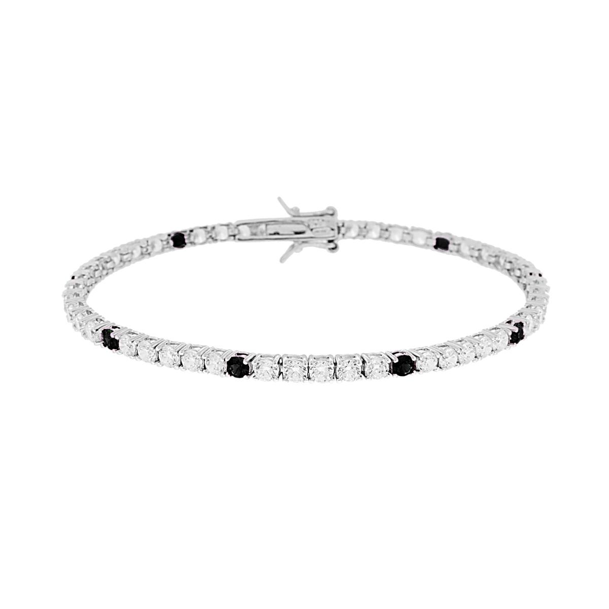 Bracciale Tennis Griffe cm 18 con Zirconi mm 3 Bianchi e Neri alternati in ARGENTO 925 Galvanica Rodio