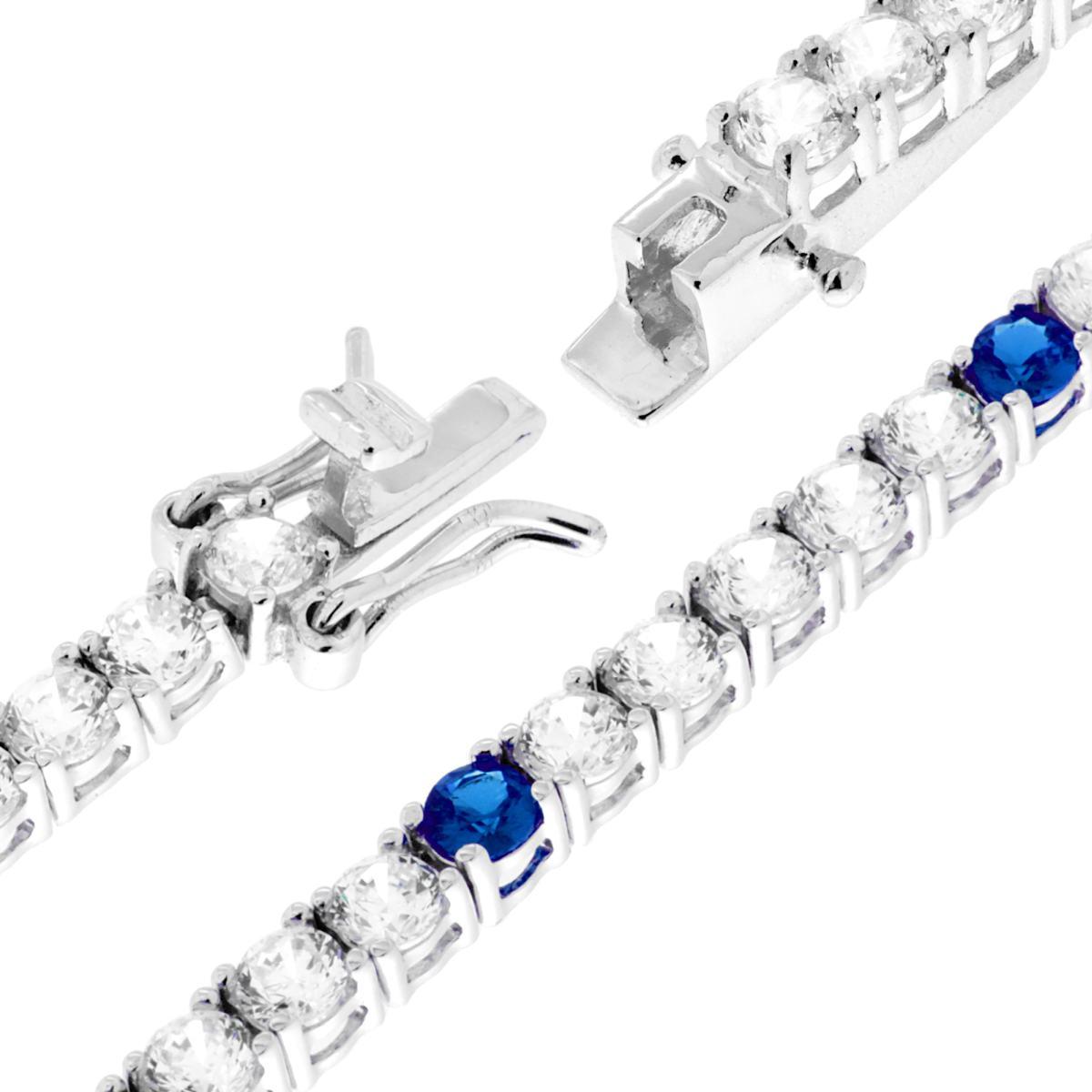 Bracciale Tennis Griffe cm 18 con Zirconi mm 3 Bianchi e Blu Zaffiro alternati in ARGENTO 925 Galvanica Rodio