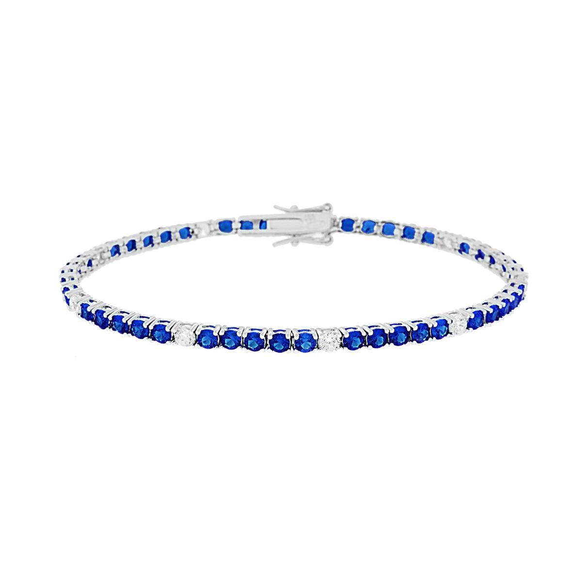 Bracciale Tennis Griffe cm 18 con Zirconi mm 3 Blu Zaffiro e Bianco alternati in ARGENTO 925 Galvanica Rodio