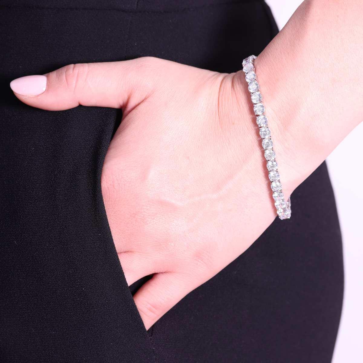 Bracciale Tennis Griffe cm 18 con Zirconi mm 5 Bianchi in ARGENTO 925 Galvanica Rodio