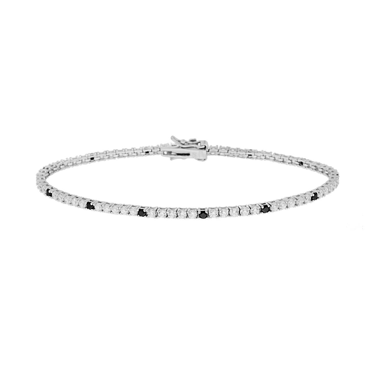 Bracciale Tennis Griffe cm 18 con Zirconi mm 2 Bianchi e Neri alternati in ARGENTO 925 Galvanica Rodio