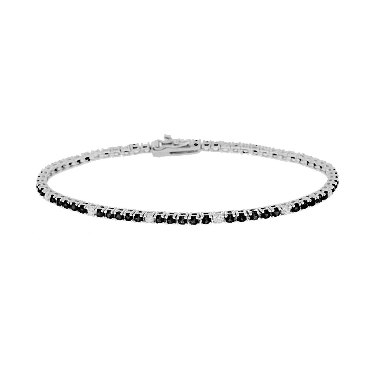 Bracciale Tennis Griffe cm 18 con Zirconi mm 2 Neri e Bianchi alternati in ARGENTO 925 Galvanica Rodio