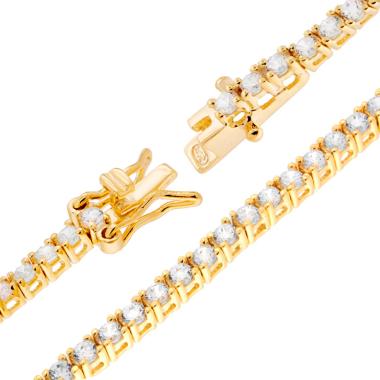 Bracciale Tennis Griffe cm 21 con Zirconi mm 2 Bianchi in ARGENTO 925 Galvanica Oro