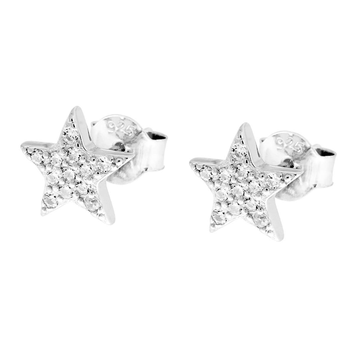 Orecchini con Stella e Zirconi Bianchi in ARGENTO 925 Galvanica Rodio