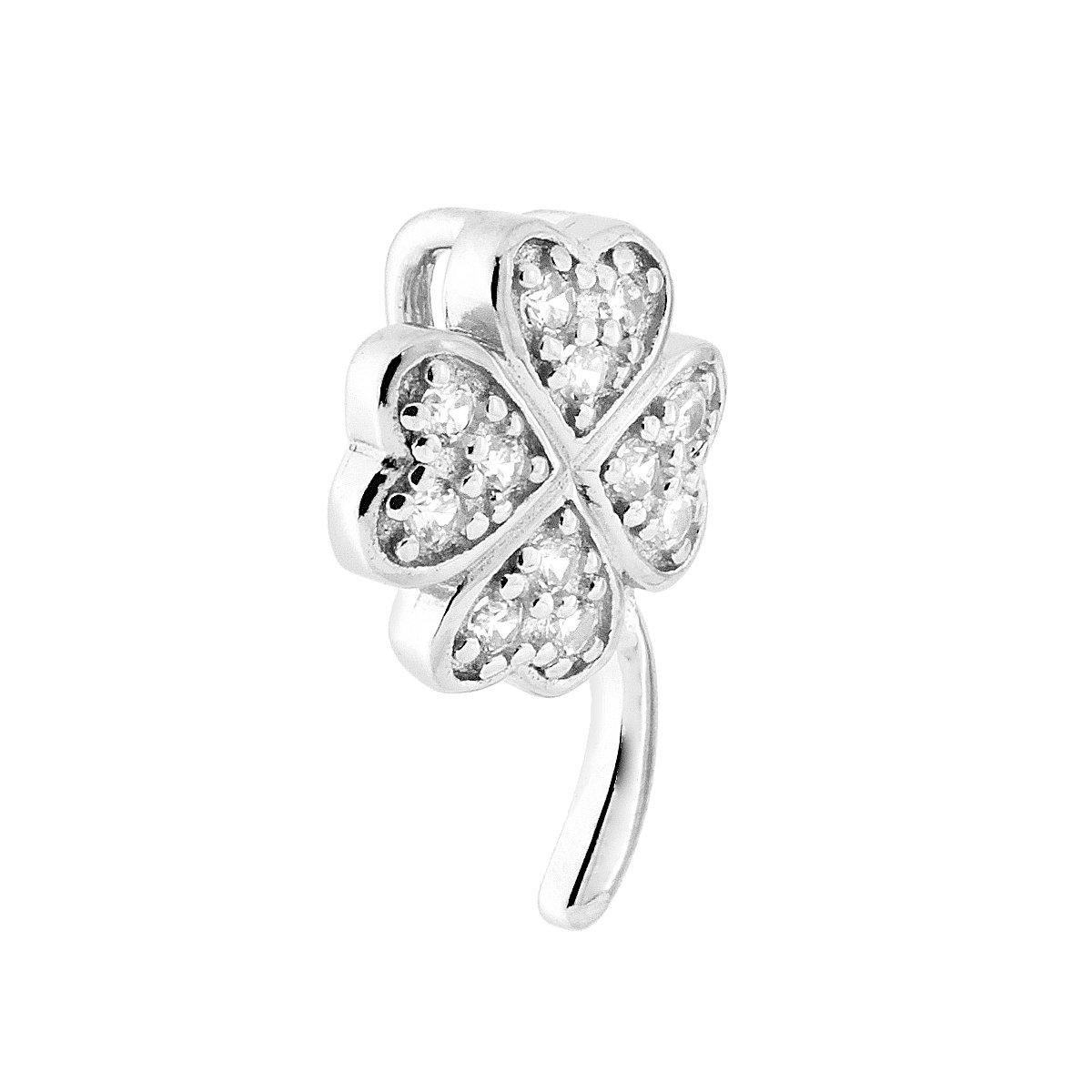 Ciondolo passante Quadrifoglio con Zirconi Bianchi in ARGENTO 925 Galvanica Rodio