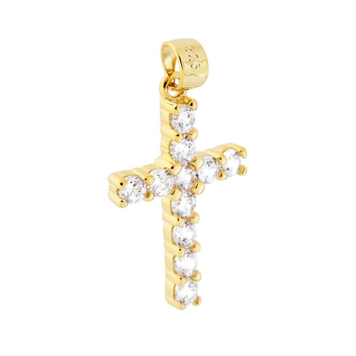 Ciondolo Croce Latina con Zirconi Bianchi in ARGENTO 925 Galvanica Oro