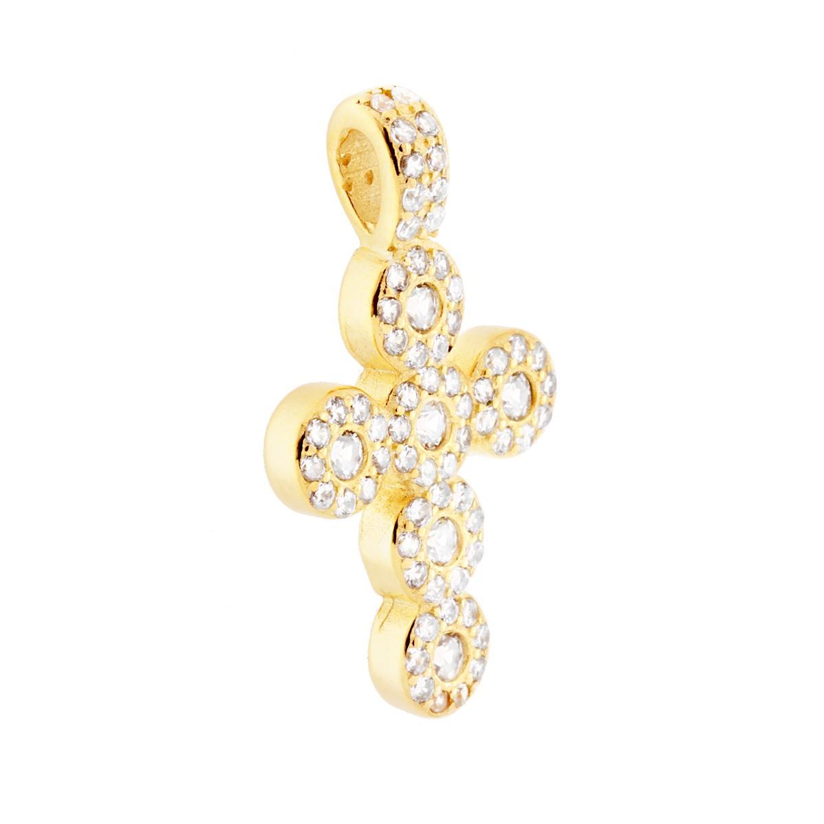 Ciondolo Croce Latina con Zirconi Bianchi in ARGENTO 925 Galvanica Oro
