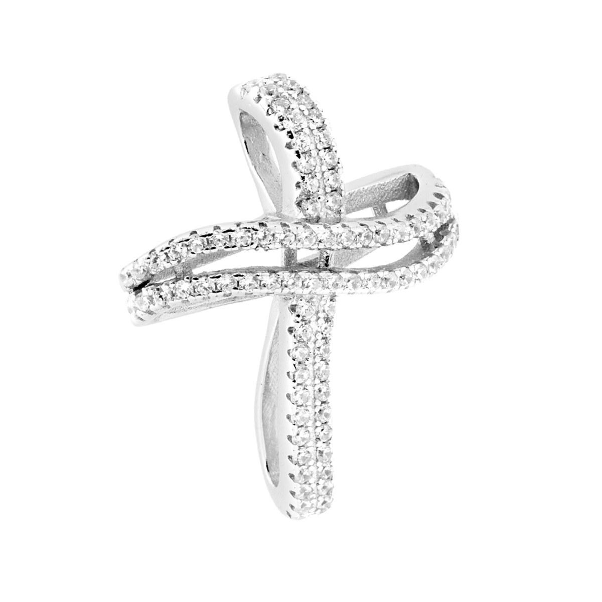 Ciondolo Croce con Zirconi Bianchi in ARGENTO 925 Galvanica Rodio