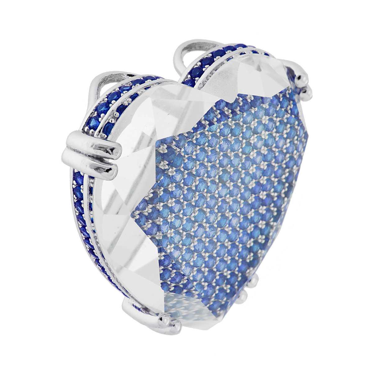 Ciondolo Cuore con Zirconi Blu Zaffiro in ARGENTO 925 Galvanica Rodio