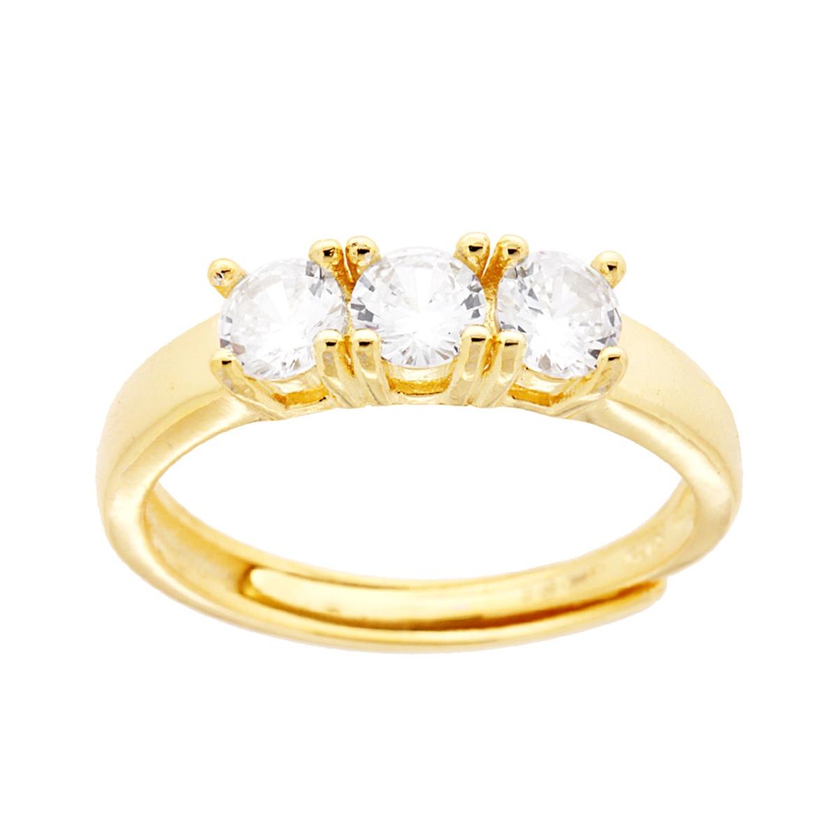 Anello Trilogy con Cubic Zirconia Bianco mm 4 in ARGENTO 925 Galvanica Oro