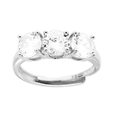 Anello Trilogy con Cubic Zirconia Bianco mm 6 in ARGENTO 925 Galvanica Rodio