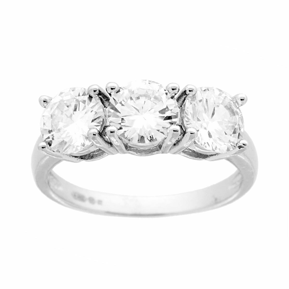 Anello Trilogy con Cubic Zirconia Bianco mm 6 in ARGENTO 925 Galvanica Rodio