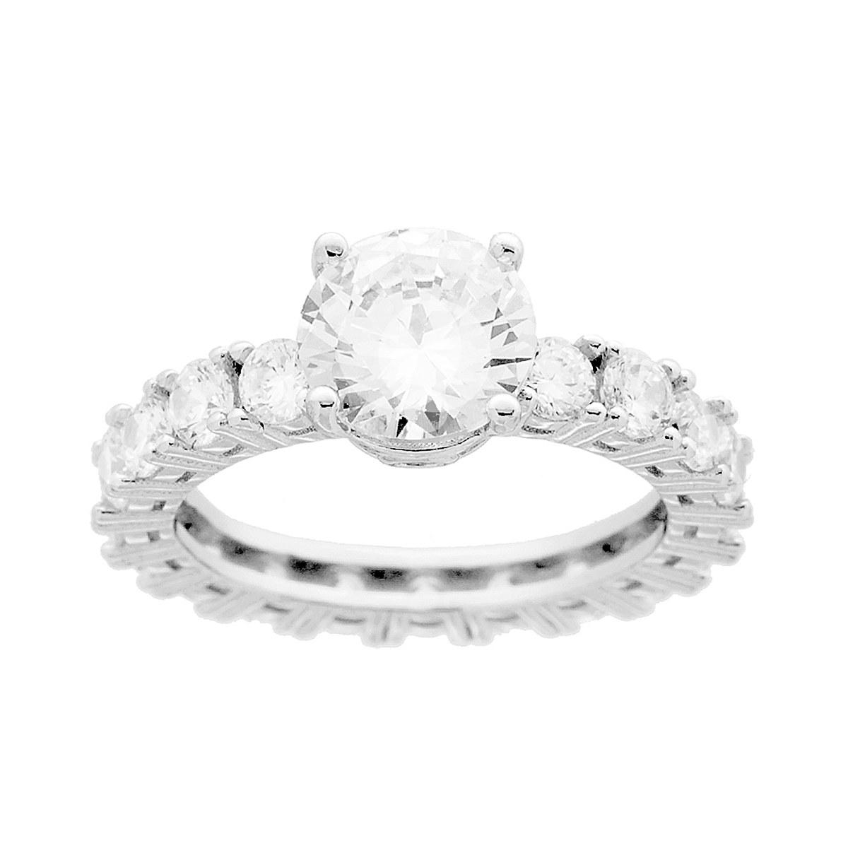 Anello Eternity Solitario con Cubic Zirconia Bianco in ARGENTO 925 Galvanica Rodio