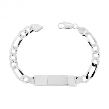 Bracciale Targa con catena Figaro 3 + 1 mm 8 cm 21 in ARGENTO 925 Galvanica Rodio