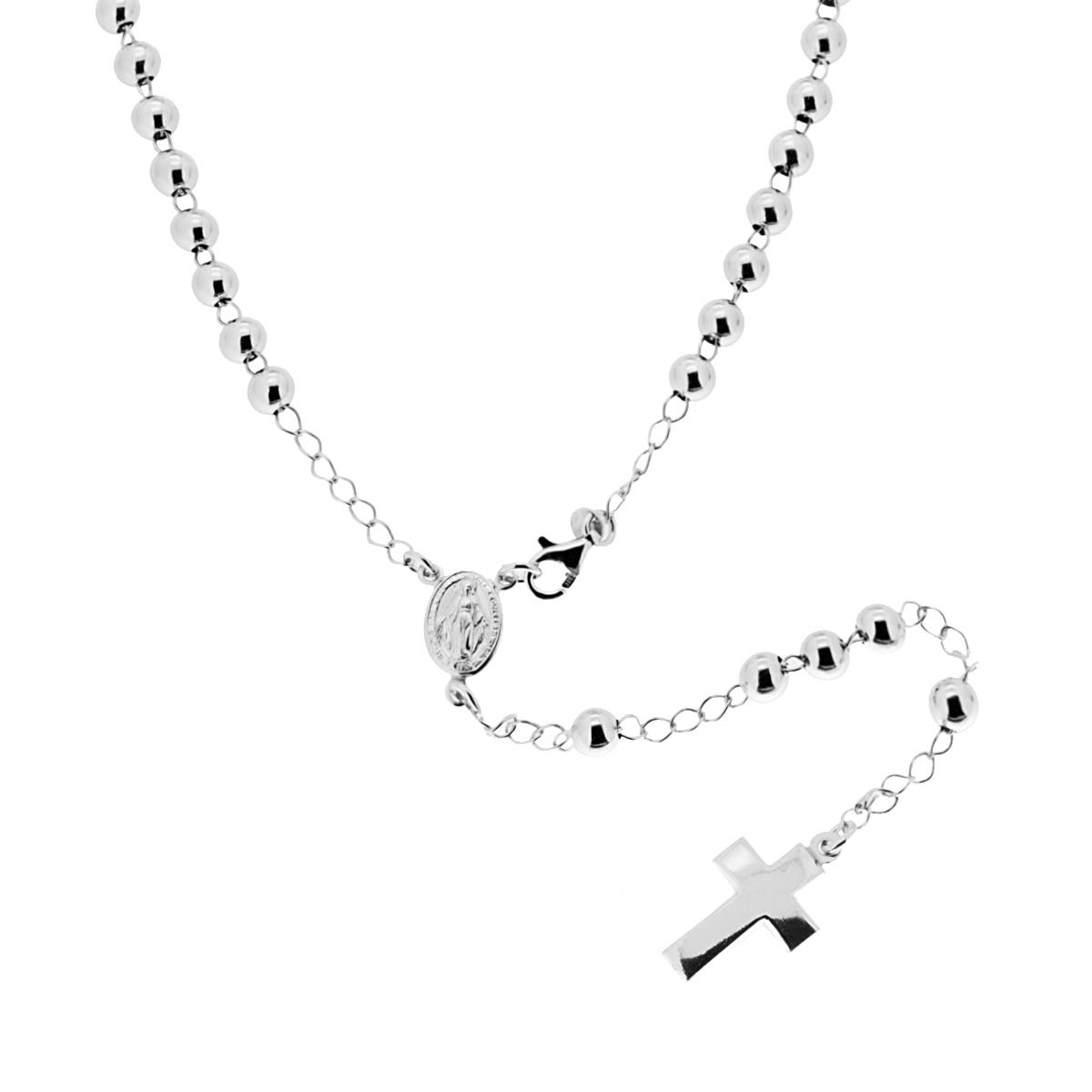 Collana Rosario cm 50 con Grani a pallina superleggera mm 5 in ARGENTO 925 Galvanica Rodio
