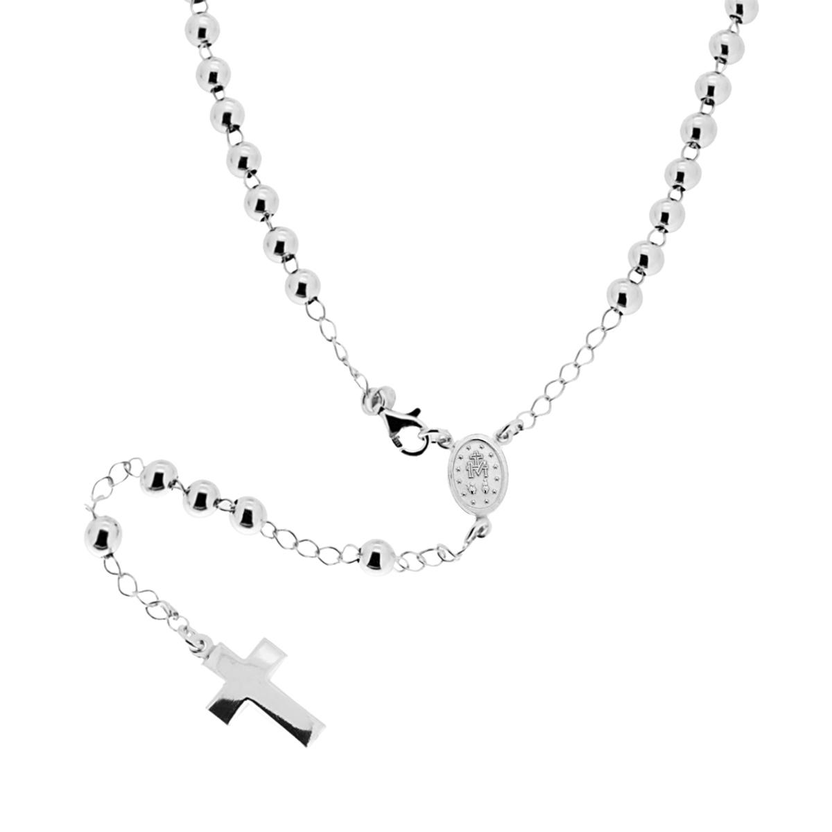 Collana Rosario cm 50 con Grani a pallina superleggera mm 5 in ARGENTO 925 Galvanica Rodio