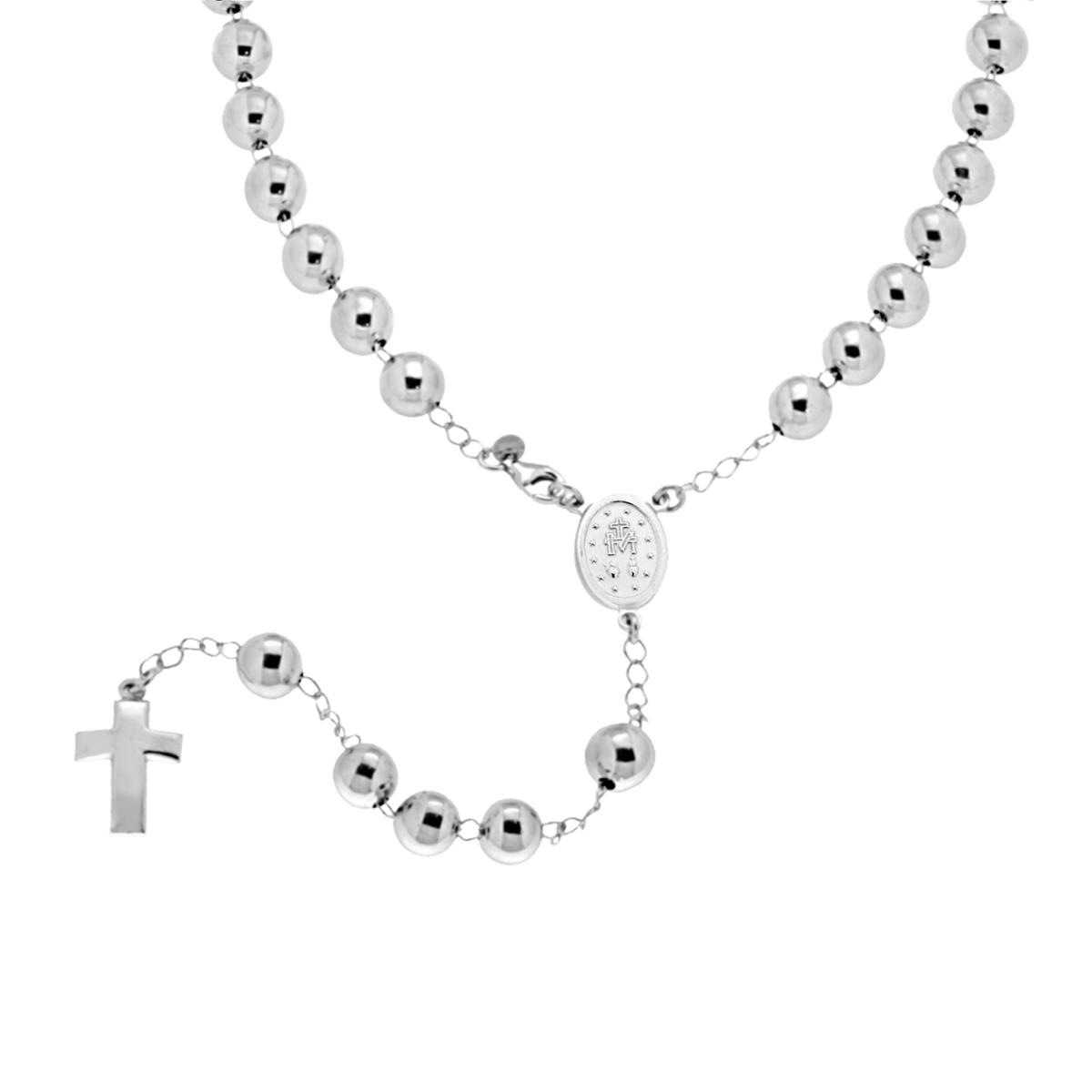 Collana Rosario cm 70 con Grani a pallina mm 8 in ARGENTO 925 Galvanica Rodio