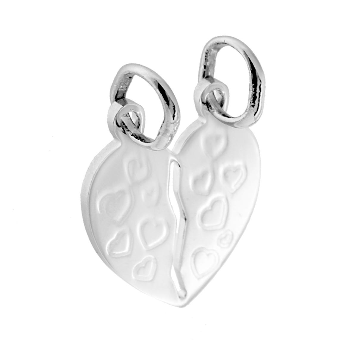 Ciondolo Cuore Spezzato che si spezza con incisione CUORI in ARGENTO 925 Galvanica Rodio