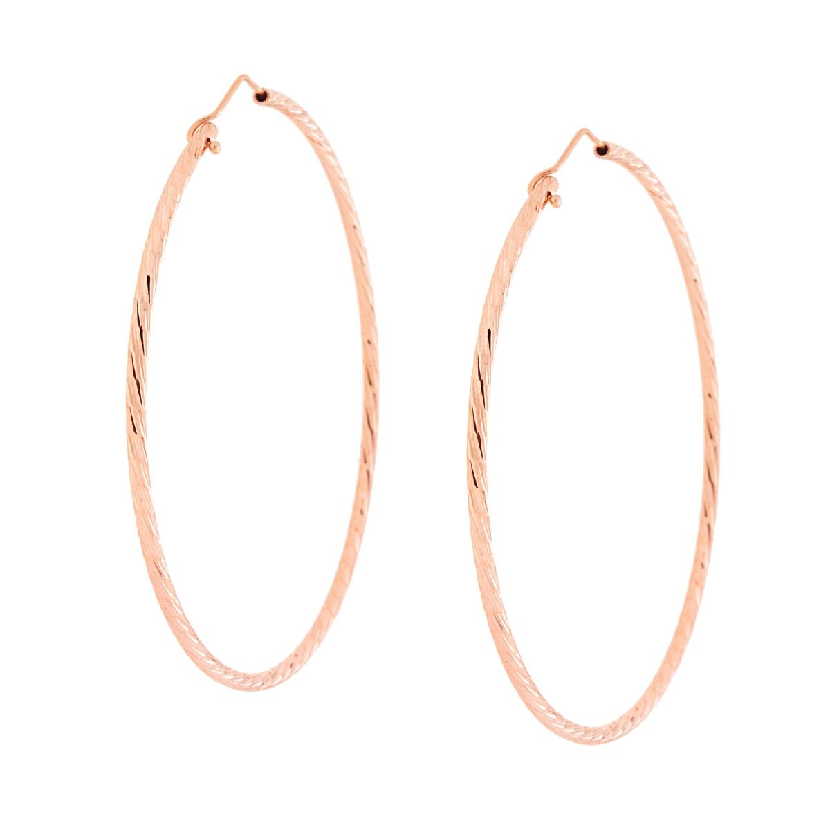 Orecchini a Cerchio mm 65 con canna Diamantata a Spirale mm 2 in ARGENTO 925 Galvanica Rosa