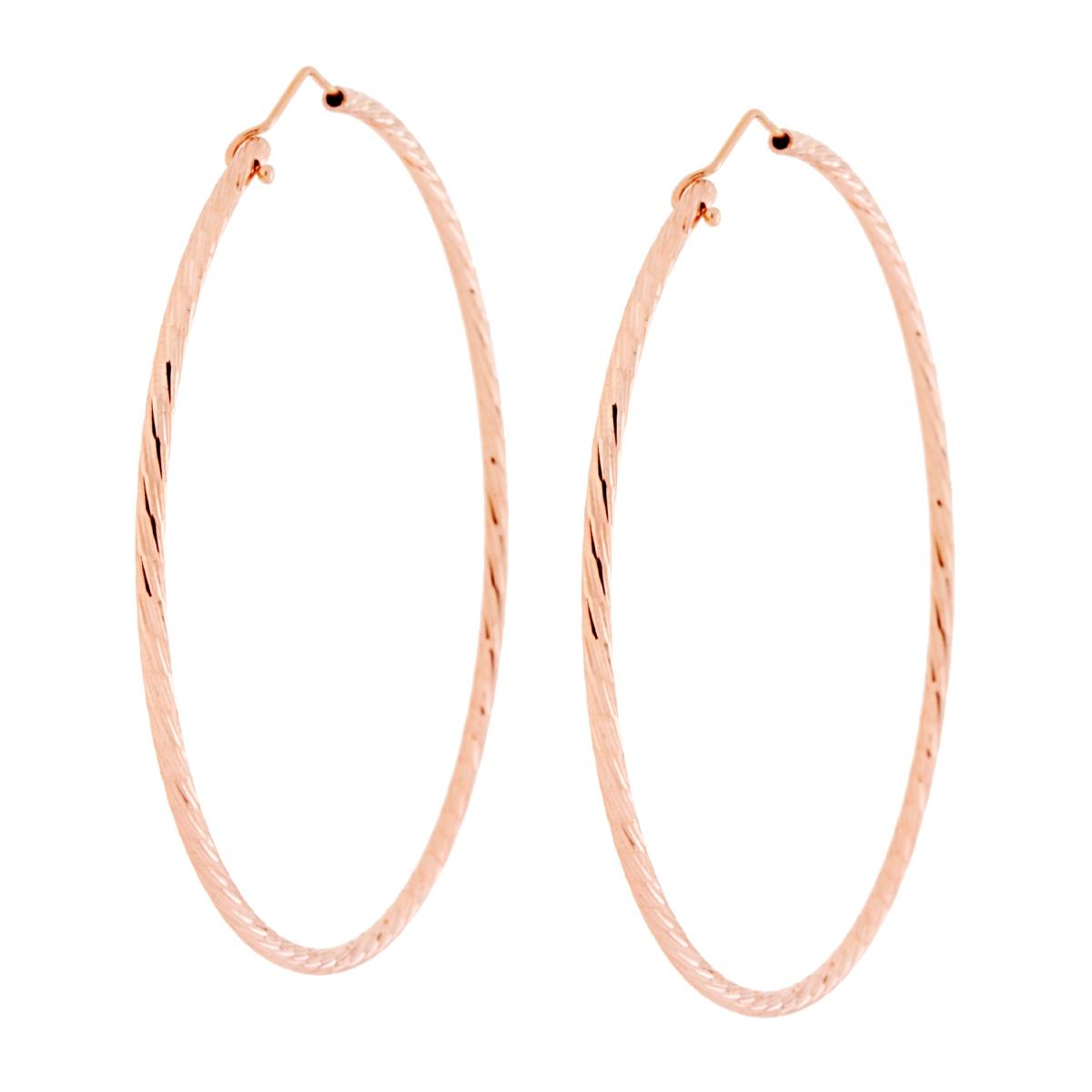 Orecchini a Cerchio mm 75 con canna Diamantata a Spirale mm 2 in ARGENTO 925 Galvanica Rosa