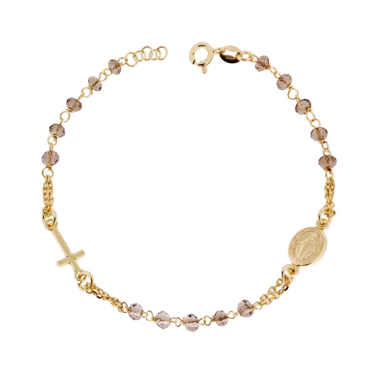 Bracciale Rosario cm 18+2 con Grani in Crystal colore Grigio Fume mm 3.5 in ARGENTO 925 Galvanica Oro