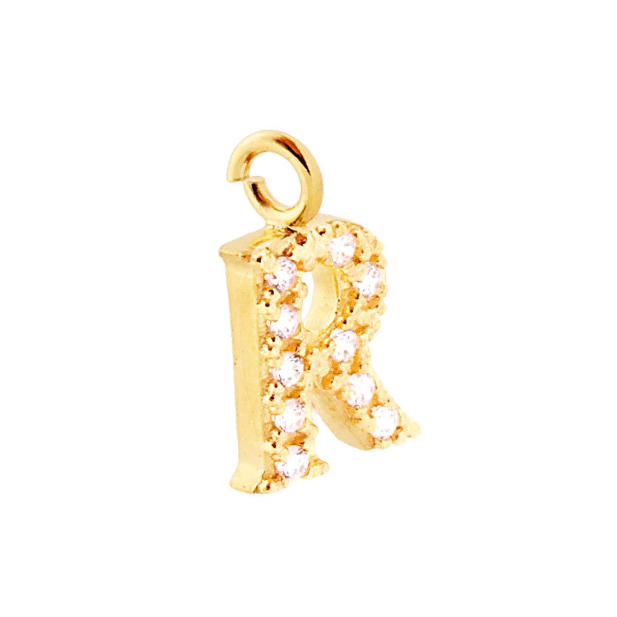 Ciondolo Lettera nome Iniziale 13 mm con Zirconi Bianchi in ARGENTO 925 Galvanica Oro