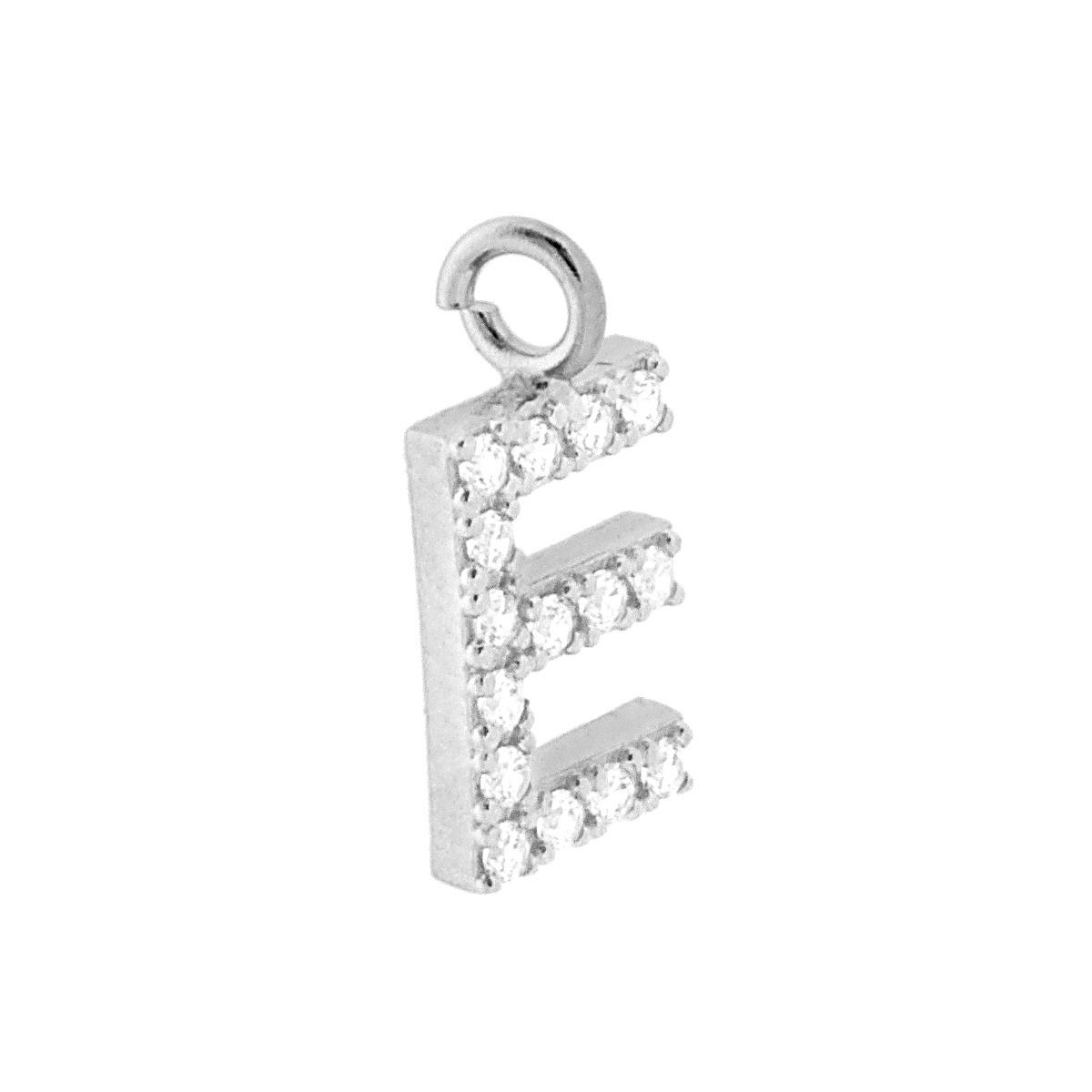 Ciondolo Lettera Iniziale Nome 13 mm con Zirconi Bianchi in ARGENTO 925 Galvanica Rodio