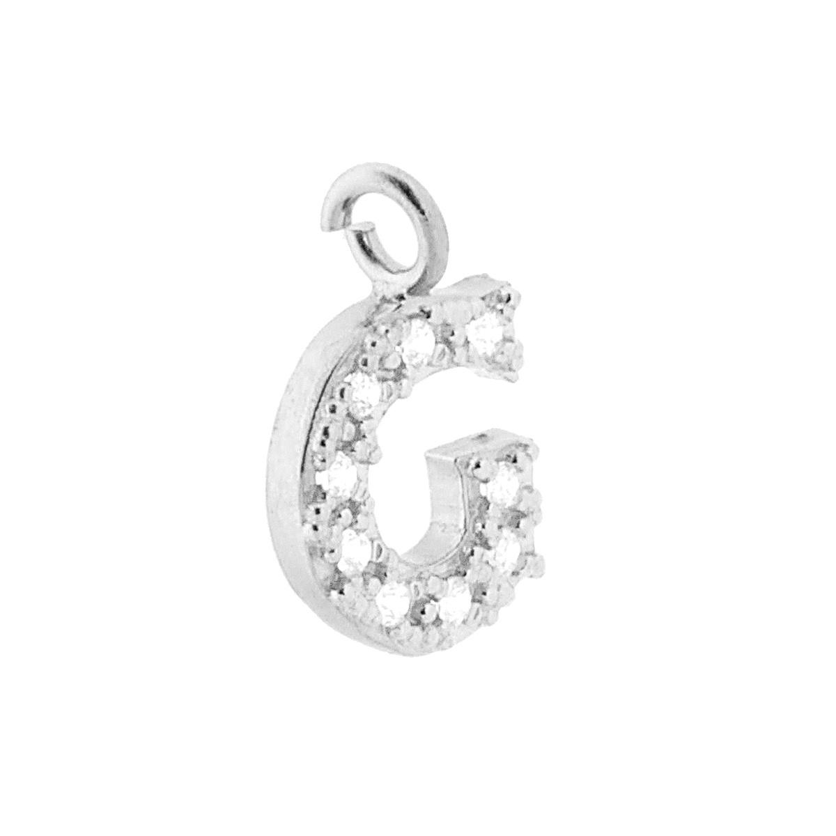 Ciondolo Lettera Iniziale Nome 13 mm con Zirconi Bianchi in ARGENTO 925 Galvanica Rodio