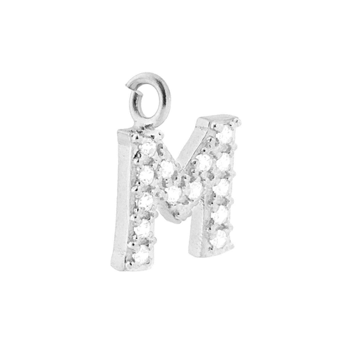 Ciondolo Lettera Iniziale Nome 13 mm con Zirconi Bianchi in ARGENTO 925 Galvanica Rodio