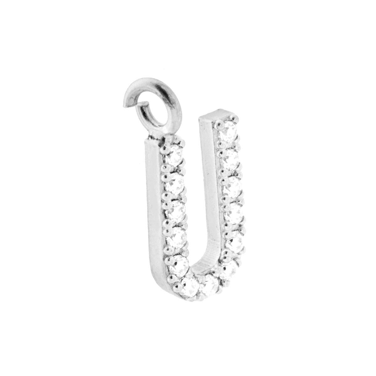 Ciondolo Lettera Iniziale Nome 13 mm con Zirconi Bianchi in ARGENTO 925 Galvanica Rodio