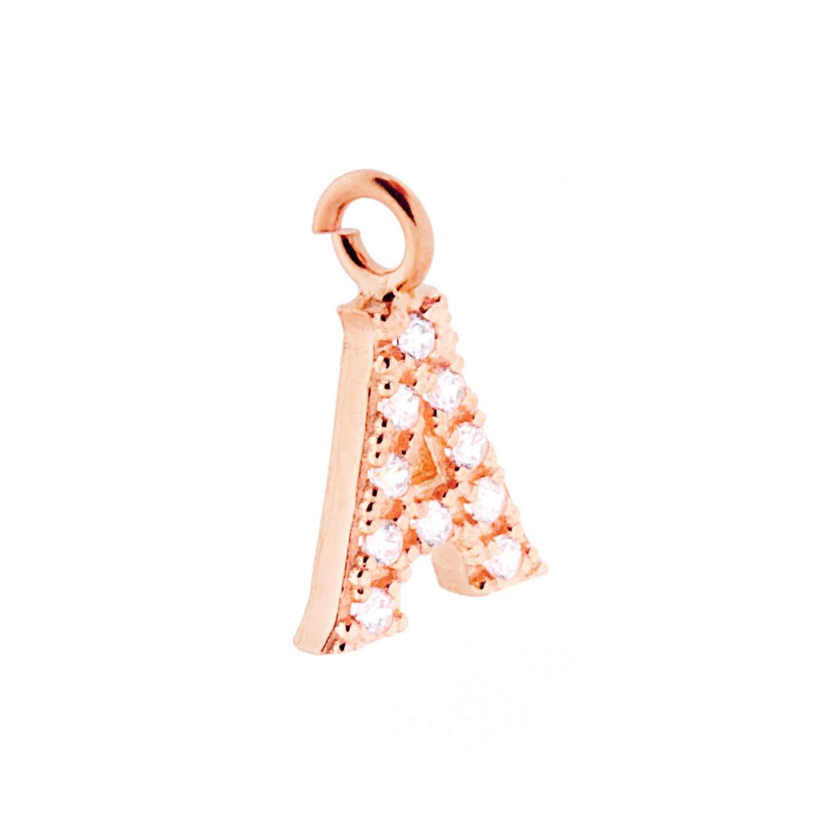 Ciondolo Lettera Iniziale Nome 13 mm con Zirconi Bianchi in ARGENTO 925 Galvanica Rosa