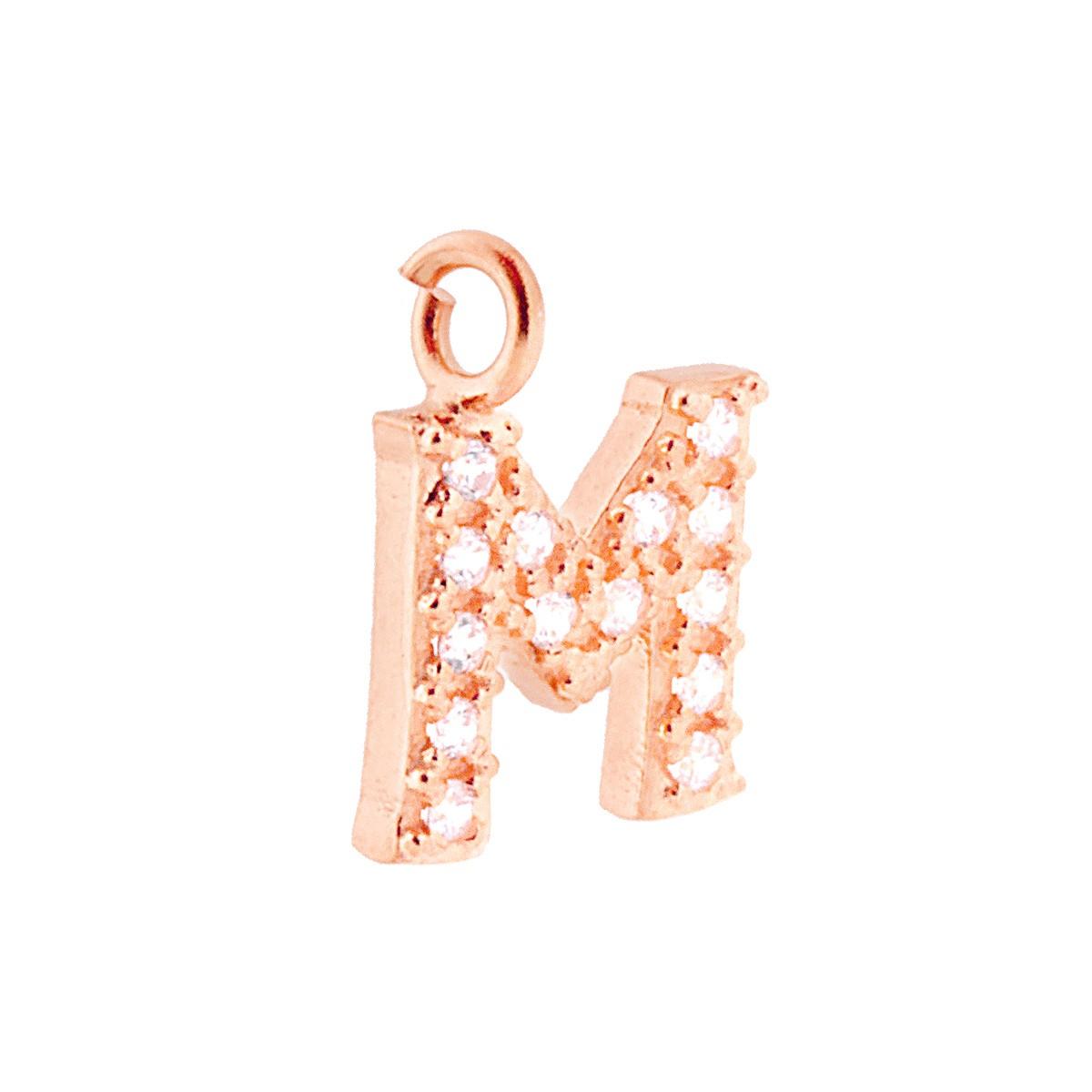 Ciondolo Lettera Iniziale Nome 13 mm con Zirconi Bianchi in ARGENTO 925 Galvanica Rosa